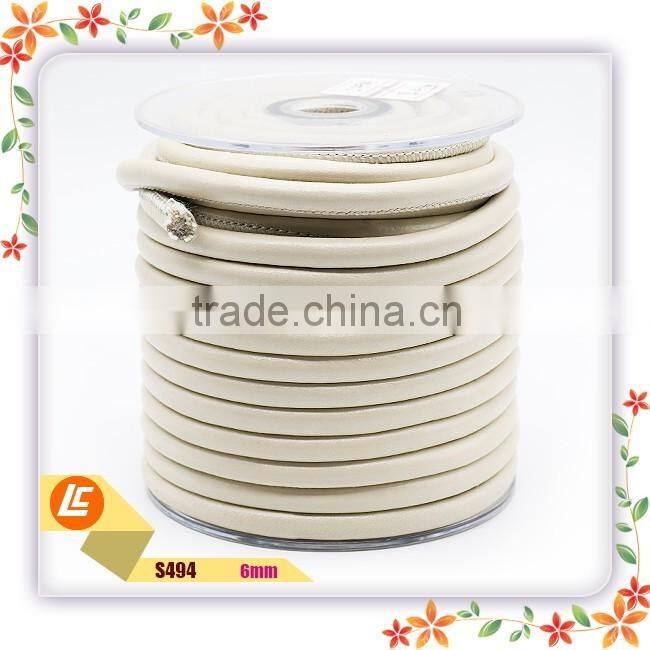 Outside Machine Italian Stitch Nappa Sheepskin Leather Cord 8mm White Color