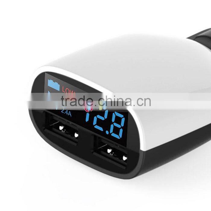 Dual LED Display USB Car Charger For Samsung Galaxy S6 Note 5 4 iPhone HTC White