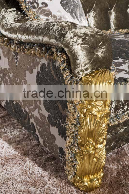 2015 european italian new classic gold foil solid wood arms fabric sofa set AL038