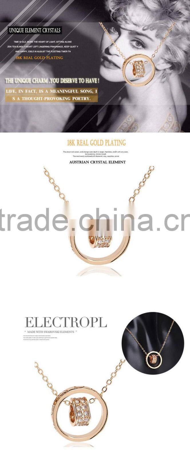 Fashion Jewelry 2015 18k Gold Plated Made With Austrian Crystal Alloy Rhinestone Heart Pendent Chain Necklace