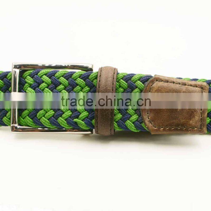 Multi-Color Stretch Elastic Braided Belt with Silver Belt Buckle