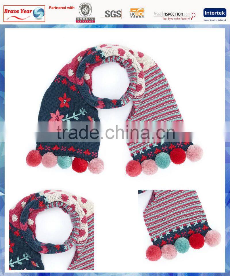 pom pom tassels design knit scarf,multicolor knitted scarf ,flower scarf knitting pattern