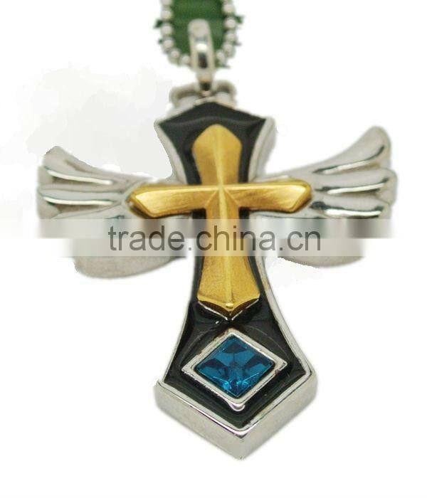 Wholesale new design diamond charm wing golden cross pendants