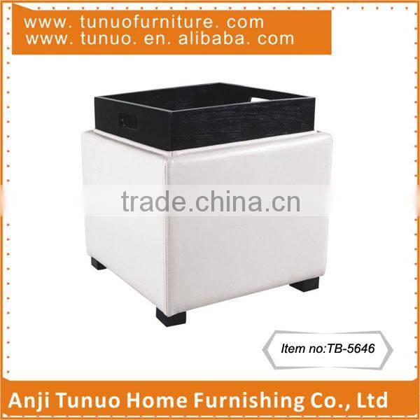 Wood leather ottoman with tray,For tea&coffee use,Movable lid,TB-5646