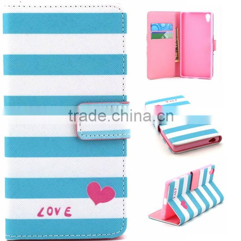 Book Style Color Printing Customed PU Leather Wallet Case For Sony Z5