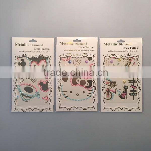 Custom flash body water transfer rhinestone gold tattoo clothes crystal metallic cartoon tattoo stickers