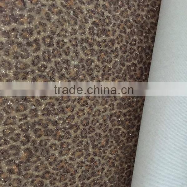 Leopard Grain Glitter fabric with TC backing ,popular use for ladies shoes ,handbags ,wallets