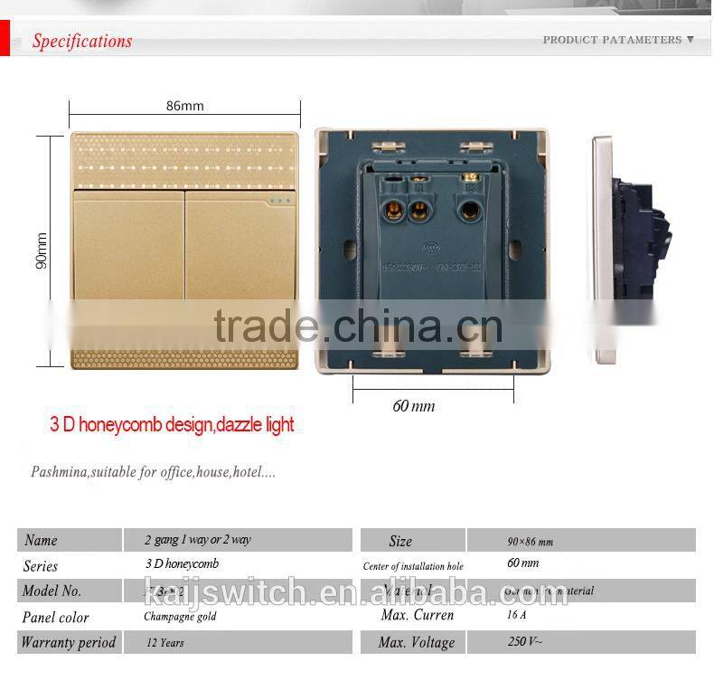 250V 16A two gang thin electric wall switch for home