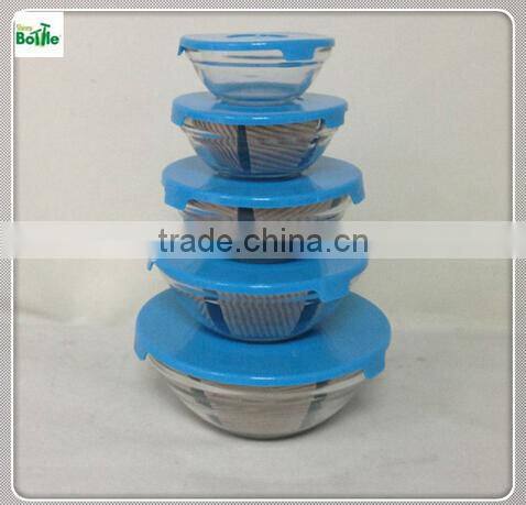 5pcs glass salad bowl set with print plastic lid household for gift promotiion