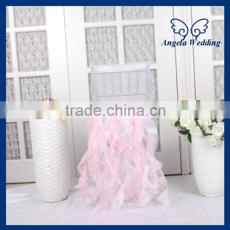 CH005AA Hot sale custom made fancy nice organza ruffled curly willow white peach pink chair covers