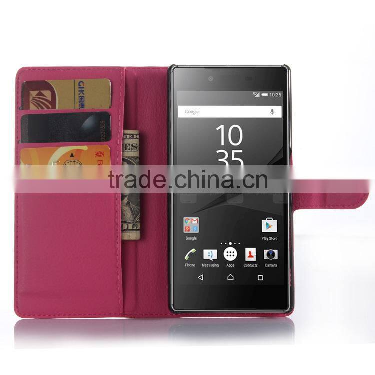 Hot! New! cell phone cover wallet leather with card slots stand flip mobile phone case for sony z5 premium alibaba china