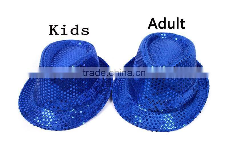 Fancy personalized blue zebra stripe printing birthday glitter caps costome mens funny women fedora party shiny sequins hats