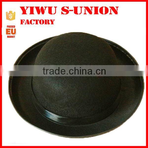 Wholesale adults party black round top felt bowler hat with black ribbon