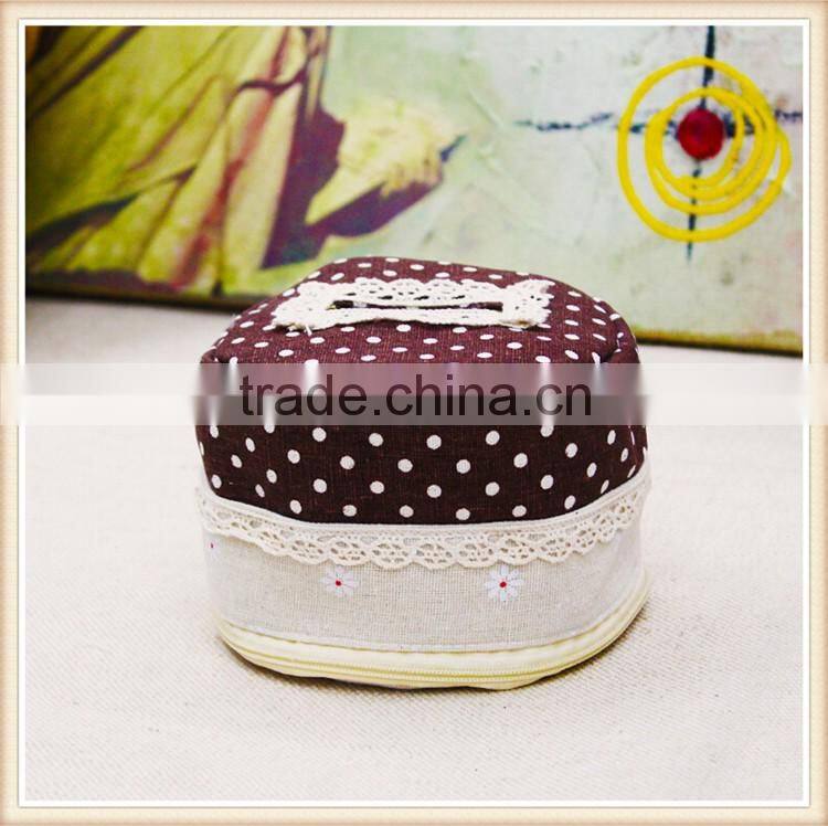 Cute round tissue box /cotton and linen desk storage cylinder tissue box
