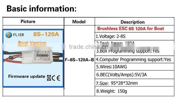 Flier brushless 8S 120A ESC for RC boat