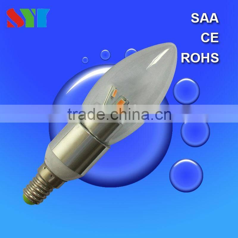 Dimmable flame tip clear or frost glass Led Candle Light Bulbs 3W 4W 5W 6W