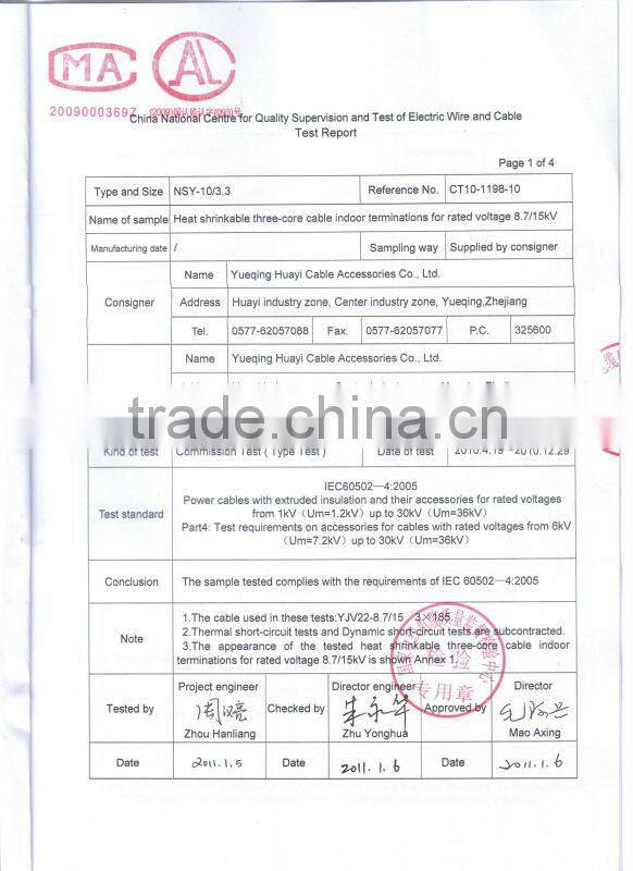 10/15KV Single-Core Medium Voltage Heat Shinkable Indoor Terminational kits