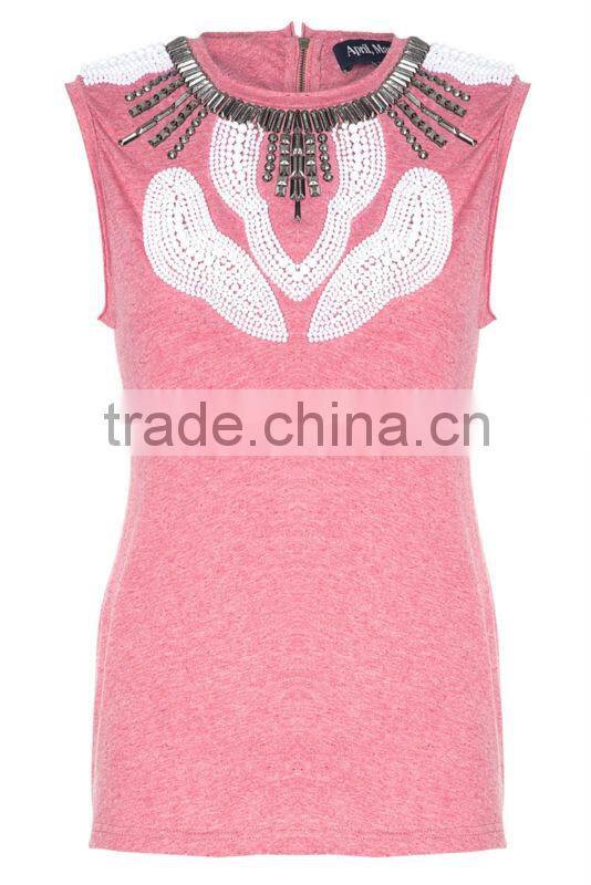Tops Women wholesale Beaded Sleeveless Tops For women 2016 design SHK059