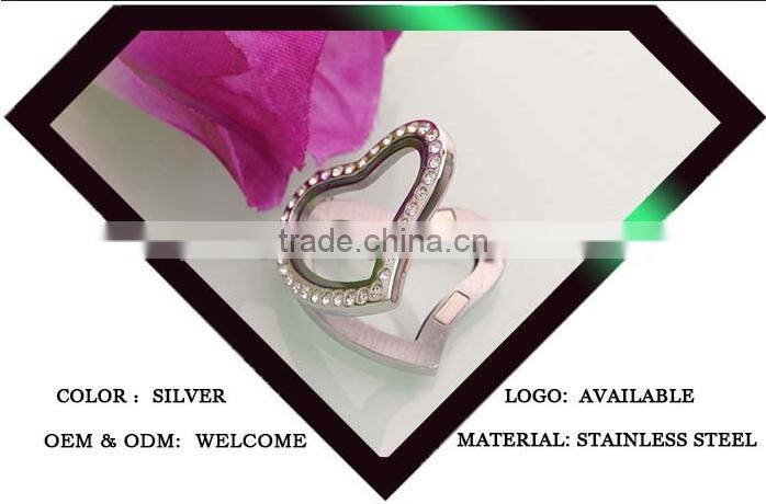 stainless steel heart locket with crystals necklace