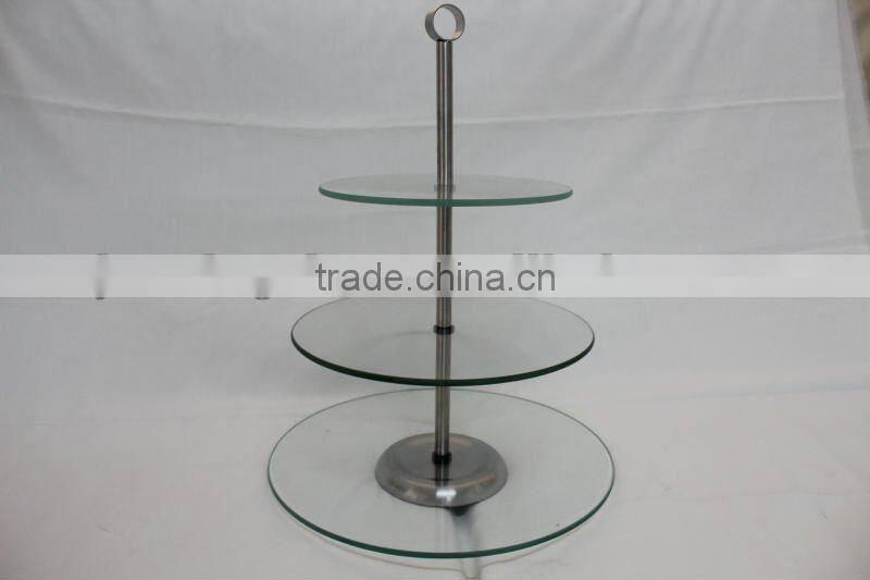 round shaped 3 tiers cake display stand with clear glass