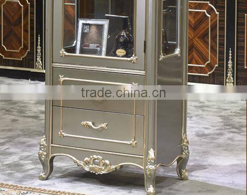 European Style Living Room Furniture Wine Cabinet, Elegant Wood Carved Showcase, Glass Door Storage Cabinet (BF01-ML040)