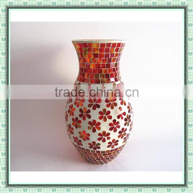 Wedding Gifts Festive Style Flower Patterns Red White Glass Mosaic Large Vases