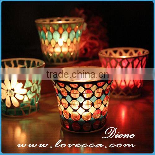 Handmade glass mosaic candle holder goblet