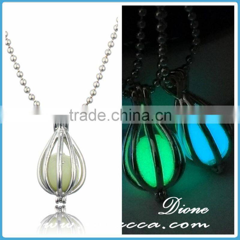 New arrival water drop Glow in the dark luminous necklace locket pendant wholesale