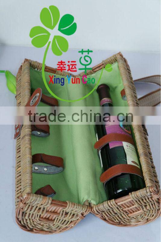 Natural Wicker bottle basket with laced rim and handle (factory supplier)