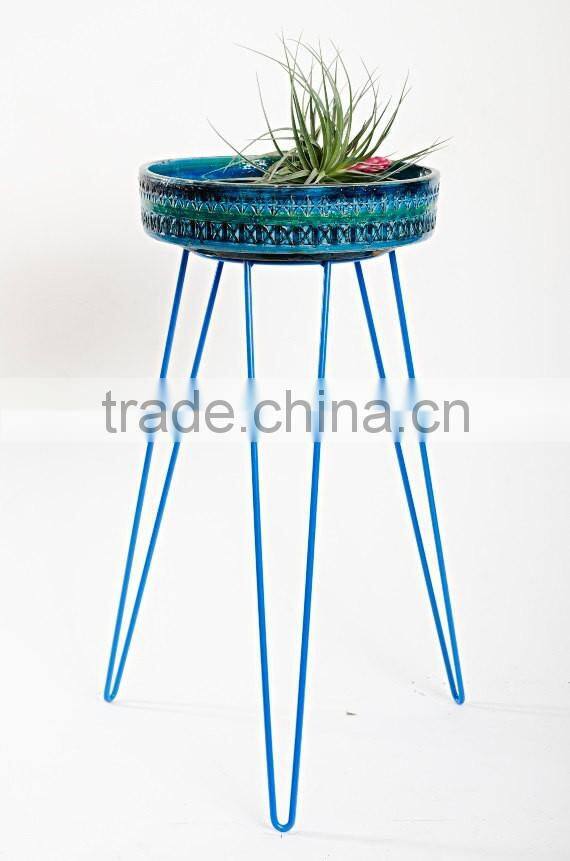 Blue Metal Wire Plant Stand - Hairpin Leg Inspired