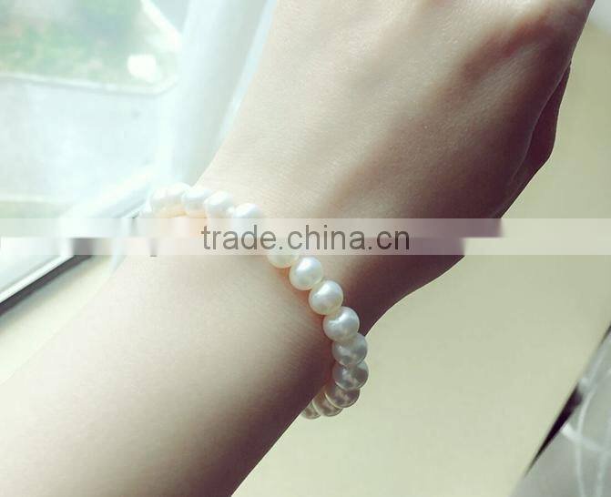 hottest 8-9mm white round freshwater pearl love bracelet