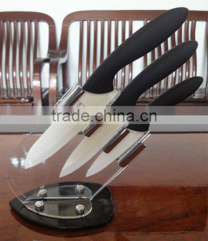 3 pieces ceramic kitchen knife set with Arylic block