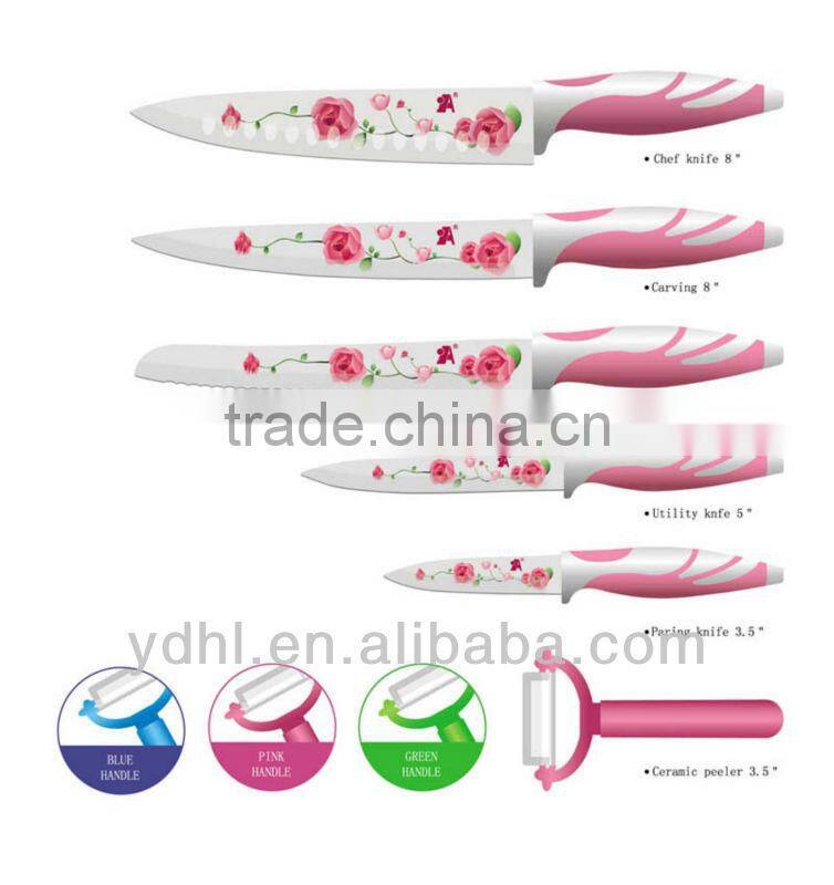 New 6pcs eco-friendly flower non-stick knife set