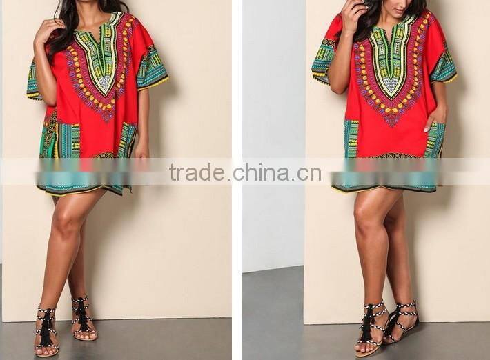 Plus Size Dashiki Vibrant Printed Dress Ladies Wstern Dress Designs 2016 HSD5609