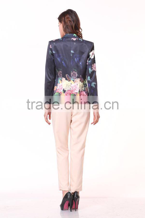 Fashion Fit Casual Floral Print Women Casual Blazer Coat Vintage Slim Button Blazer