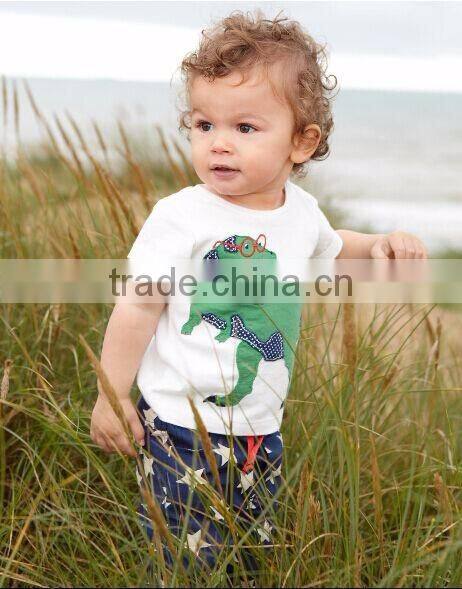 White colour baby boy t-shirt with fabric sticker of green dinosaur