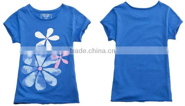 Hot fashion kids clothing extended length girl t shirt summer range Flower-Print