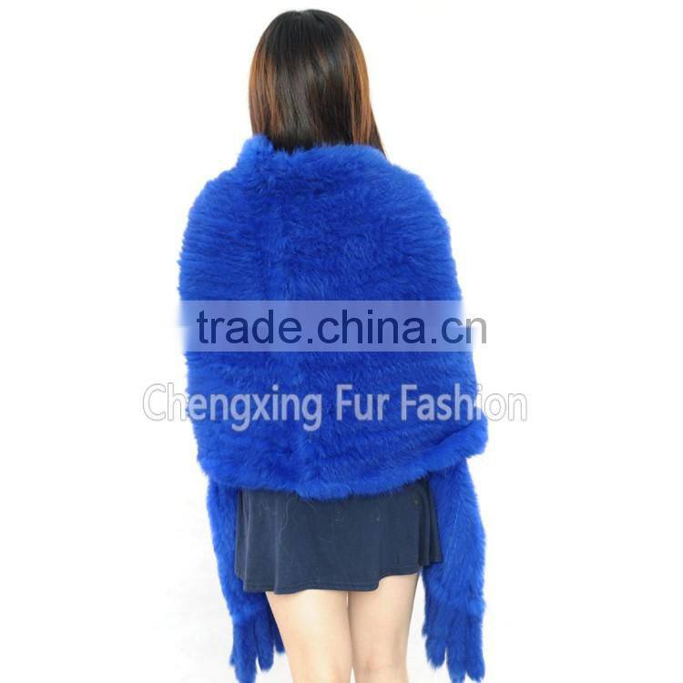 CX-B-14 Women Fashion Fur Strips Knitted Genuine Rabbit Fur Stoles And Shawls