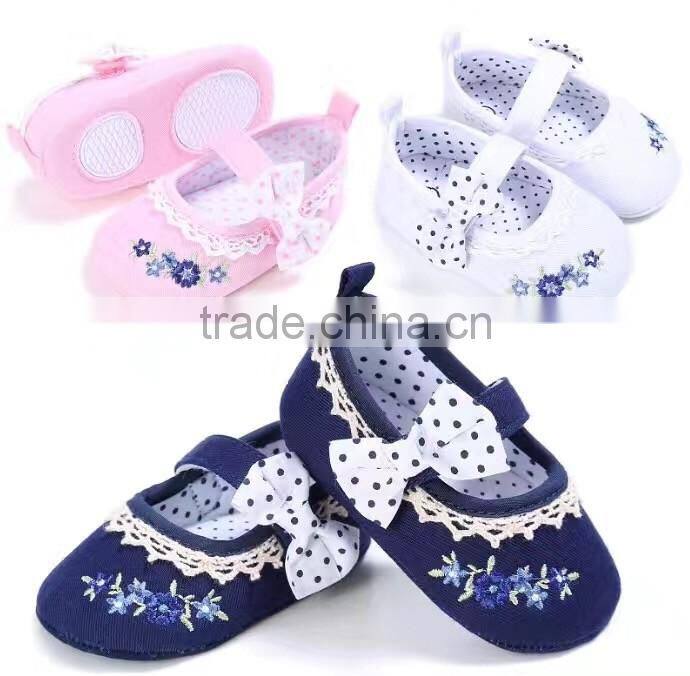 2017infant baby girls soft bottom shoe lace appliqued flower toddler anti-slip shoes