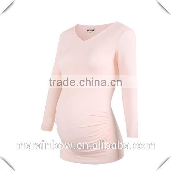 Wholesale Long Sleeve Maternity T-shirt Plain Longline V neck T shirt Pregnancy Clothing Women Maternity Wear