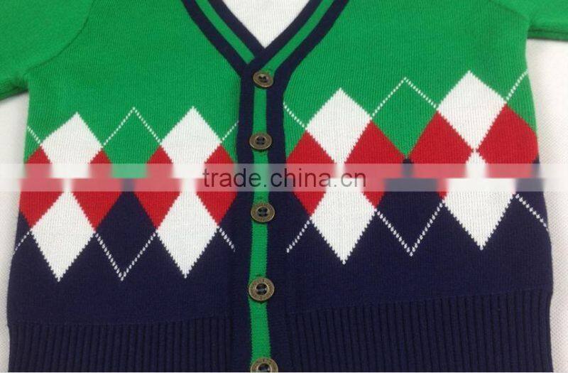 custom boys kids v-neck button-down diamond argle cotton cardigan sweaters