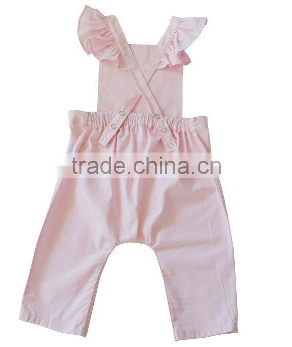 Cotton Candy Pink Bay Overalls Ruffles Romper Kids 100% Cotton Bubble