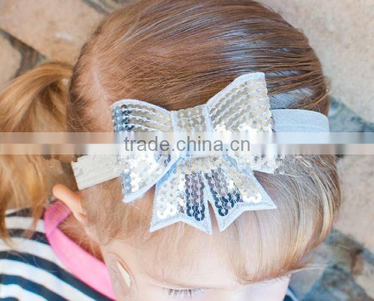 Wholesale trade kids headwear apparel accessories Computer embroidery flash bead piece big bowknot 10 colour hair accessories