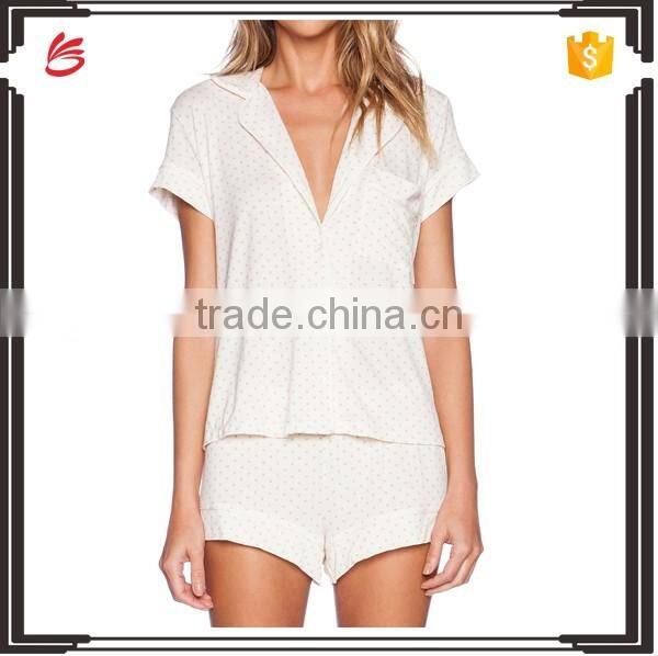 Wholesale plain cotton pajamas with sexy short nighty