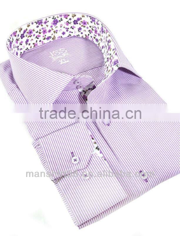 high collar contrast coor stripe oxford dress shirt