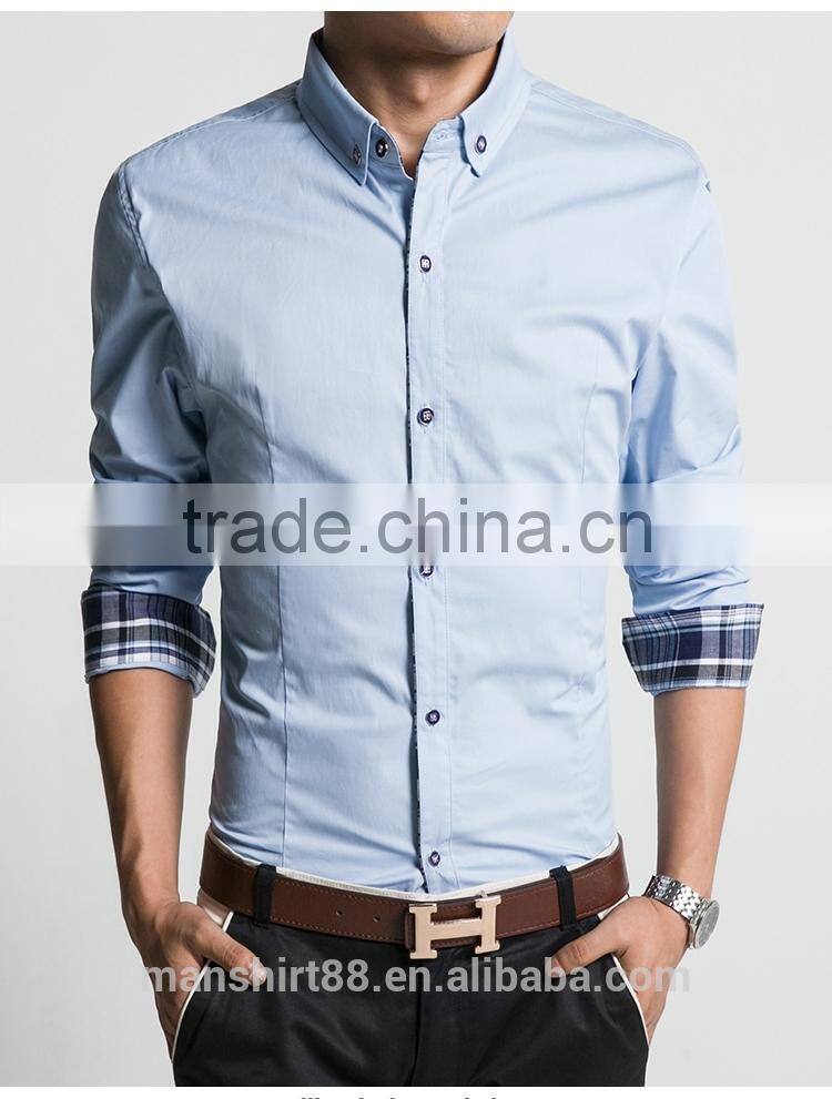 2017 cotton fabric mens slim fit contrast color button down collar casual dress shirt
