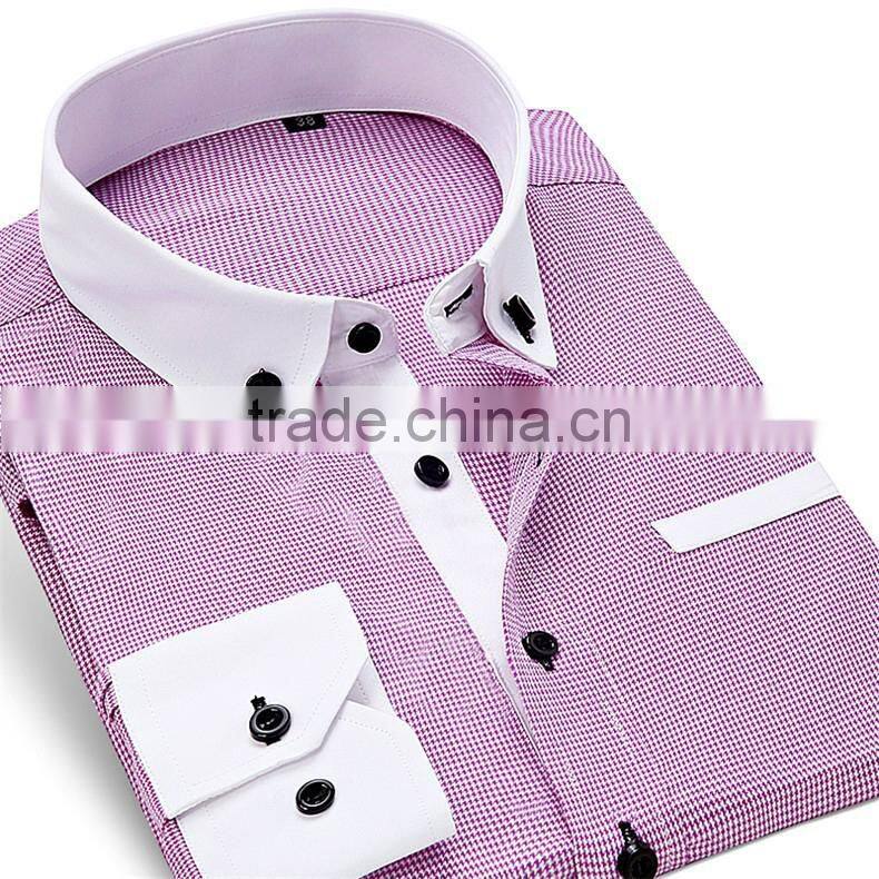 Fancy white color collar & cuff button down collar shirt for men