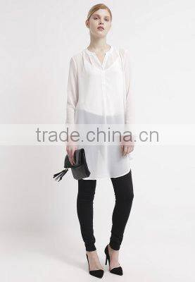Basic long section white t shirt long sleeve fashion casual tunic