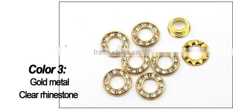 3 colors 12mm round metal brass rhinestone eyelets crystal diamond grommets glass eyelets RE-12mm-001