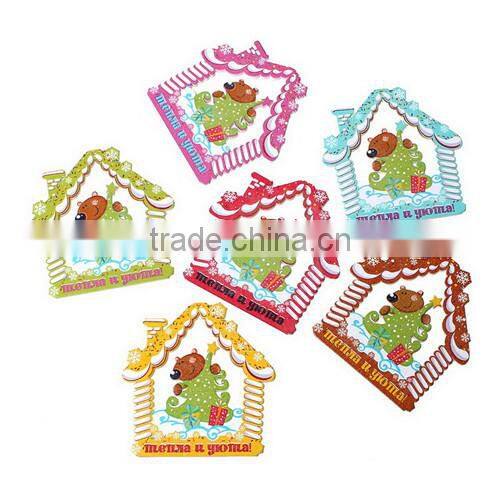 Mixed Christmas Tree Snowhouse Pattern Wood Charm Pendants 6.8cmx6.6cm